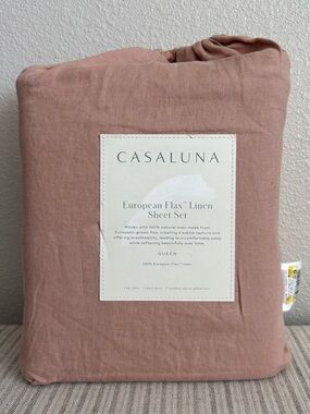 NWT Queen 100% Linen Sheet Set Light Adobe Clay - Casaluna